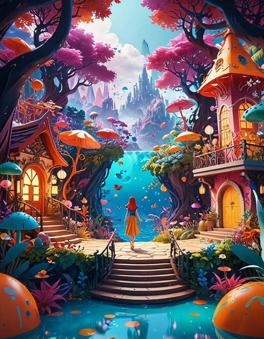 A whimsical and colorful illustration depicting a fantasy world where animated characters explore various realms of creativity and pleasure. Include hints of adult themes through subtle artistic expressions, such as playful poses and abstract shapes. The scene should radiate joy and exploration with vibrant colors, showcasing a blend of animation styles reflecting the diversity of hentai. Art should have a dreamlike quality, inviting viewers into an imaginative experience. 3D. vibrant colors. playful. surreal.