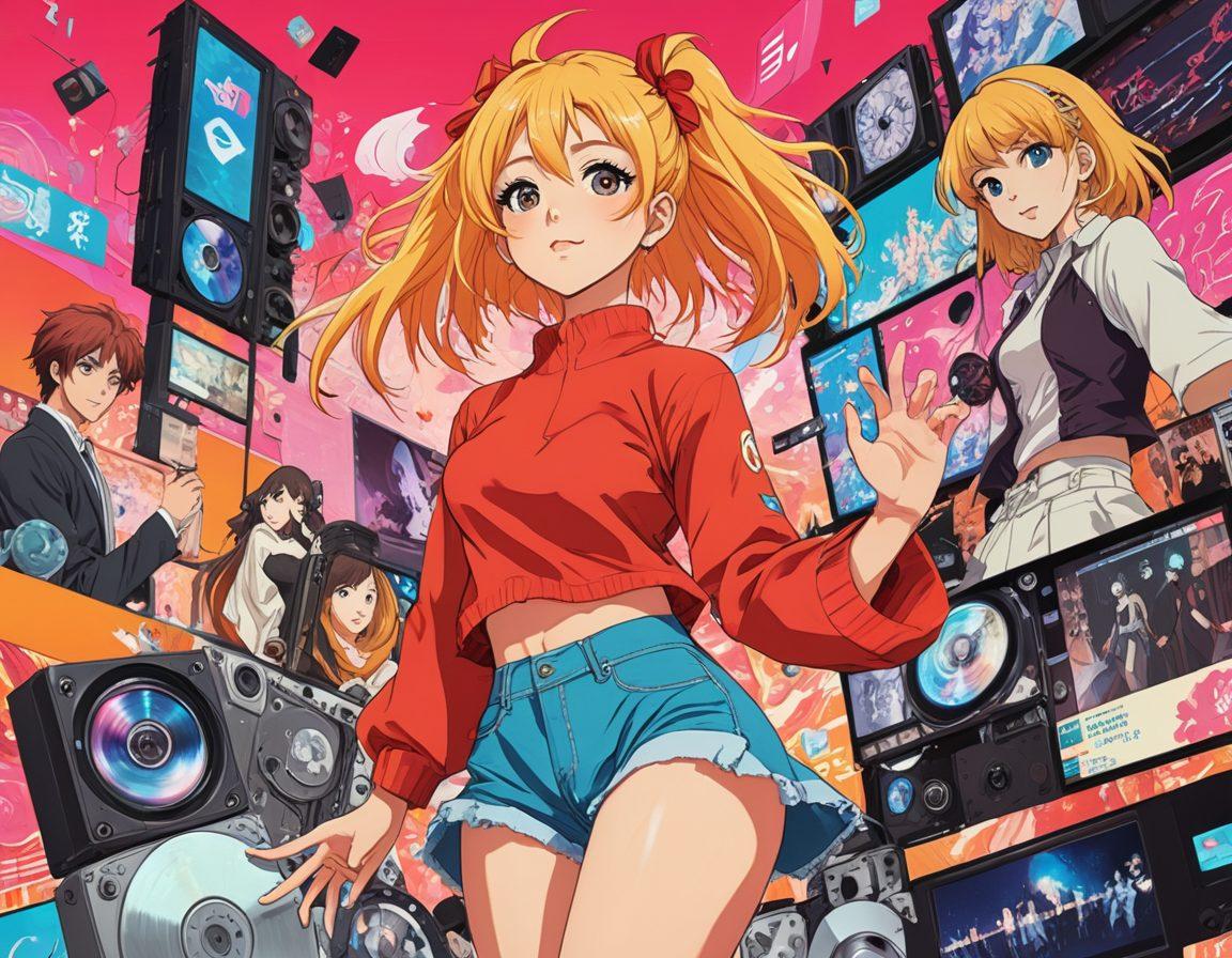 A dynamic collage showcasing a variety of anime-inspired characters in colorful, vibrant poses, layered with streaming symbols and digital media icons. Integrate elements that represent the evolution from traditional manga to modern streaming platforms, featuring film reels and play buttons. Overlay a light texture of pixelated digital screens in the background to enhance the techy vibe. Burst with playful hues that evoke the essence of Hentai entertainment while keeping it classy. anime art style. vibrant colors. digital art.